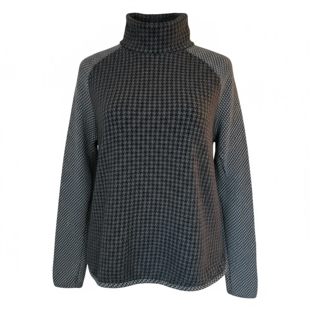 Lou & Grey Duotone Gray Black Houndstooth Mock Turtleneck Sweater Size XS Top